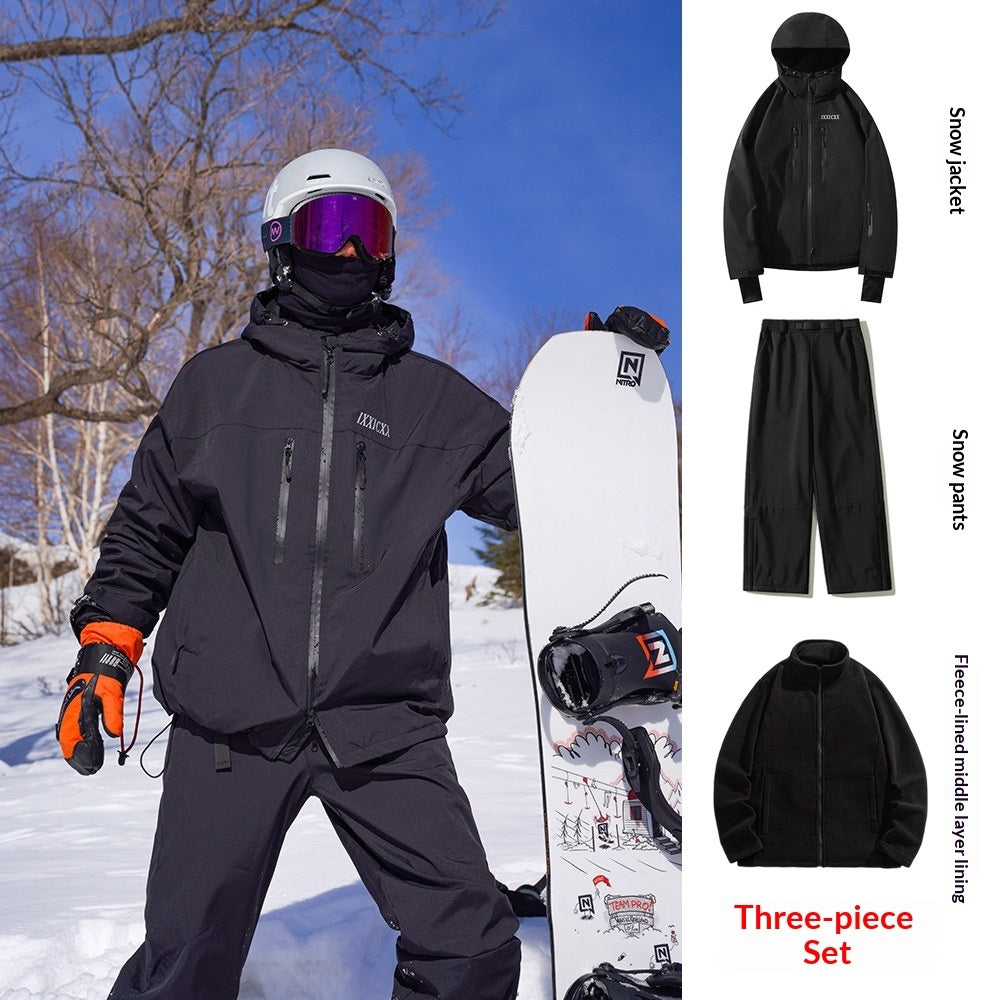 Waterproof Ski Suit Set Fleece-lined Warm Three-piece Set