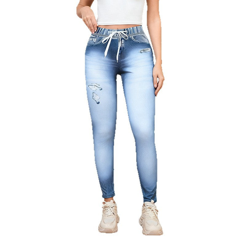 European And American High-waisted Drawstring Printed Pants