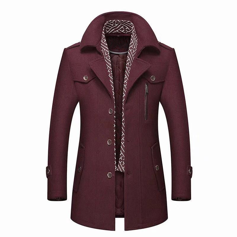 Woolen scarf collar heavy coat