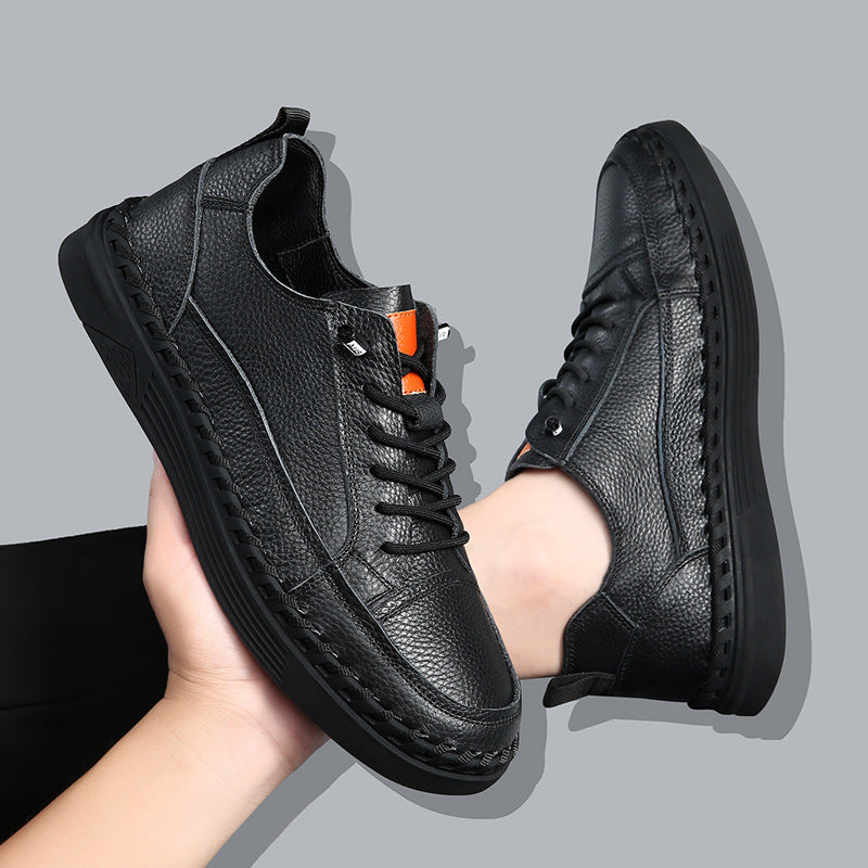 Men's Solid Color Versatile Genuine Leather Casual Sneakers