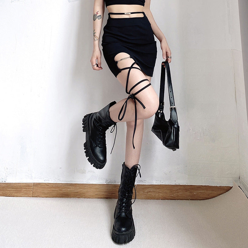 Summer New Women's Solid Color Slim High Waist Hip Strap Skirt