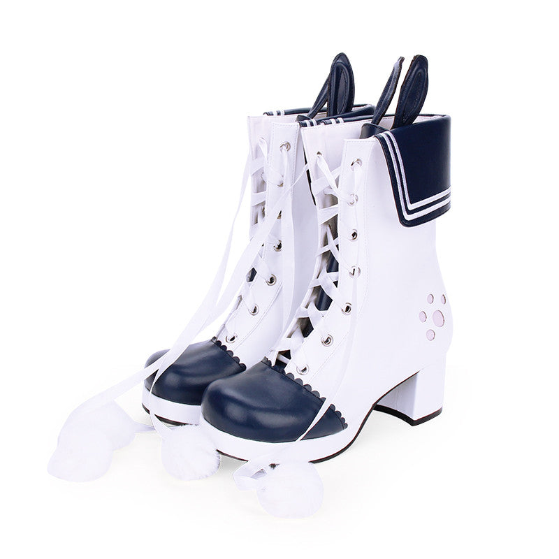 Boots Winter Lace Lapel Embroidered Rabbit Ears Thick Heel Lolita Boots