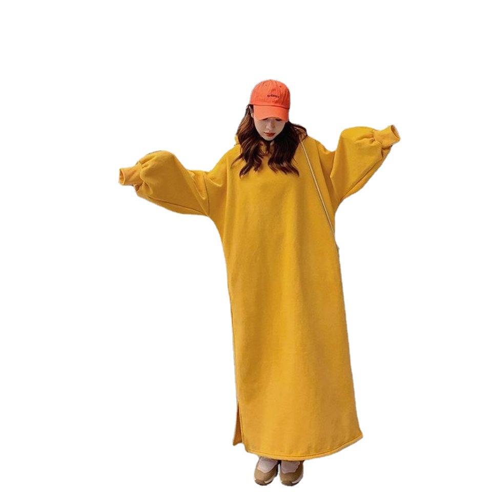 Fleece Extra Long Loose Over Knee Sweater Dress Long Skirt