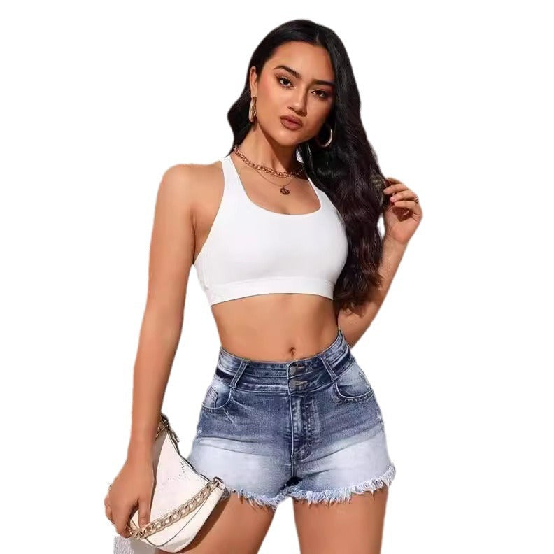 High-waisted Washed Denim Hot Shorts For The Street