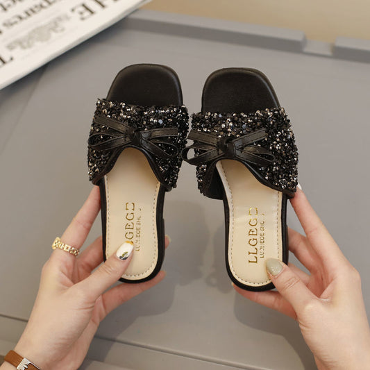Girls Sequin Slippers Fashion Bow Flip Flops