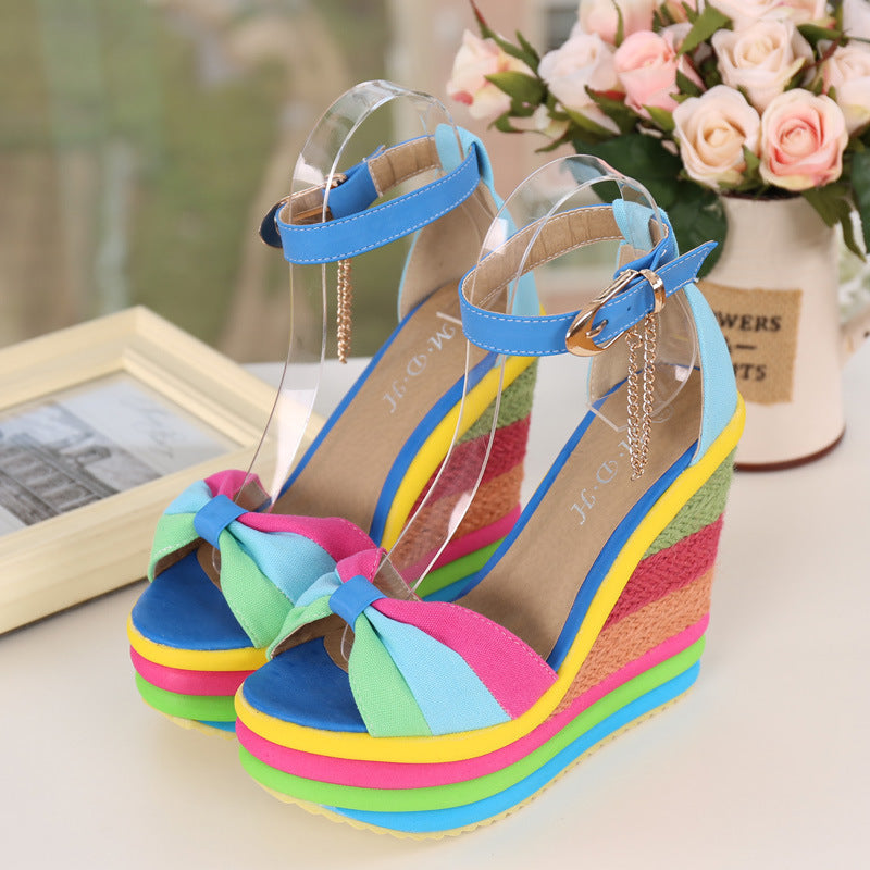 New super high heel wedge sandals straw