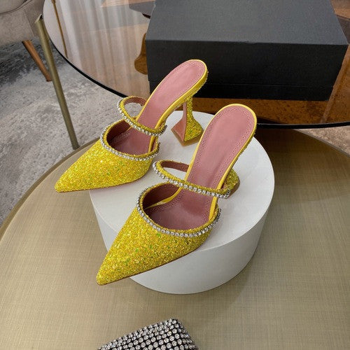Pointed Toe With Toe High-heeled Sandals With Rhinestones And Leopard Print