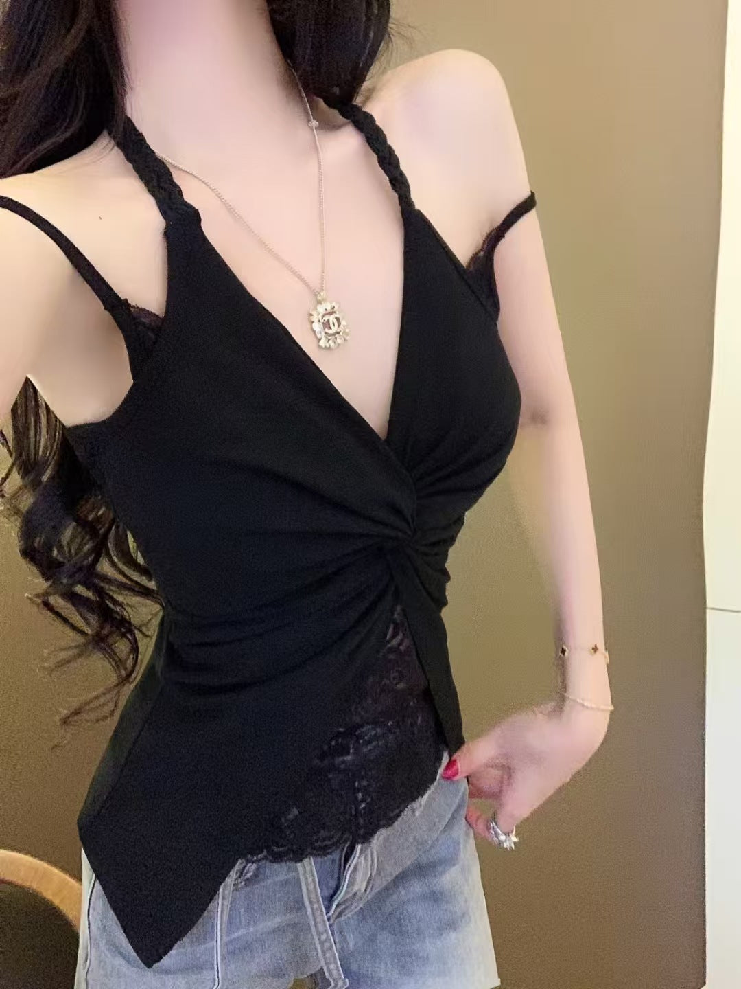 Womens White Halterneck Camisole With Built-in Padded Cups For Summer