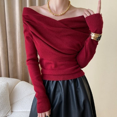 Kvinders Uregelmæssig Fransk-inspireret Off-Shoulder Strikket Top