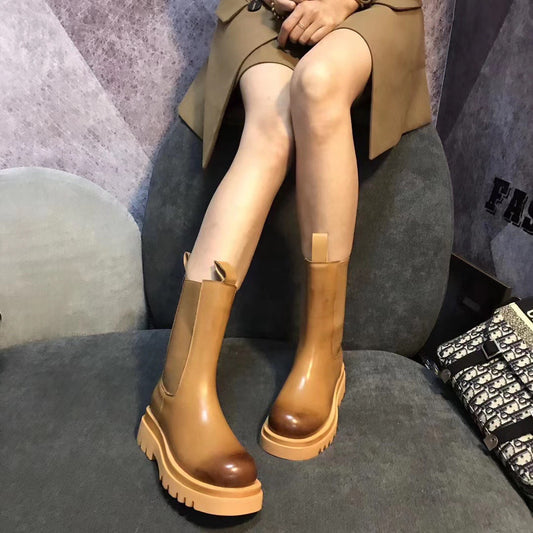 Women's mid-tube platform round toe Martin boots