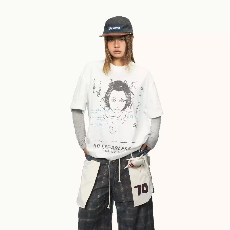Dame T-shirt med print, rund hals og korte ærmer, ny løs model til sommer
