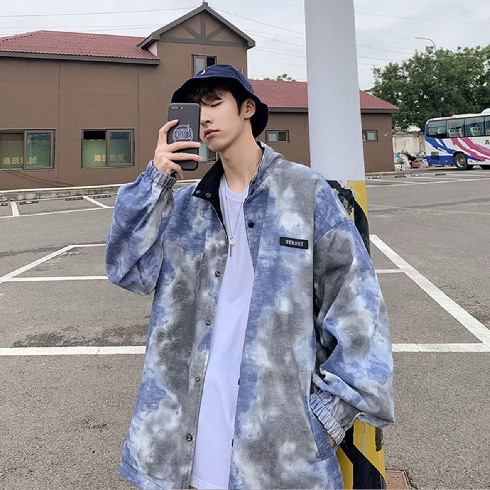 Both Sides Wear Bf Wind Tie-dye Jacket Jacket Baseball Uniform Autumn
