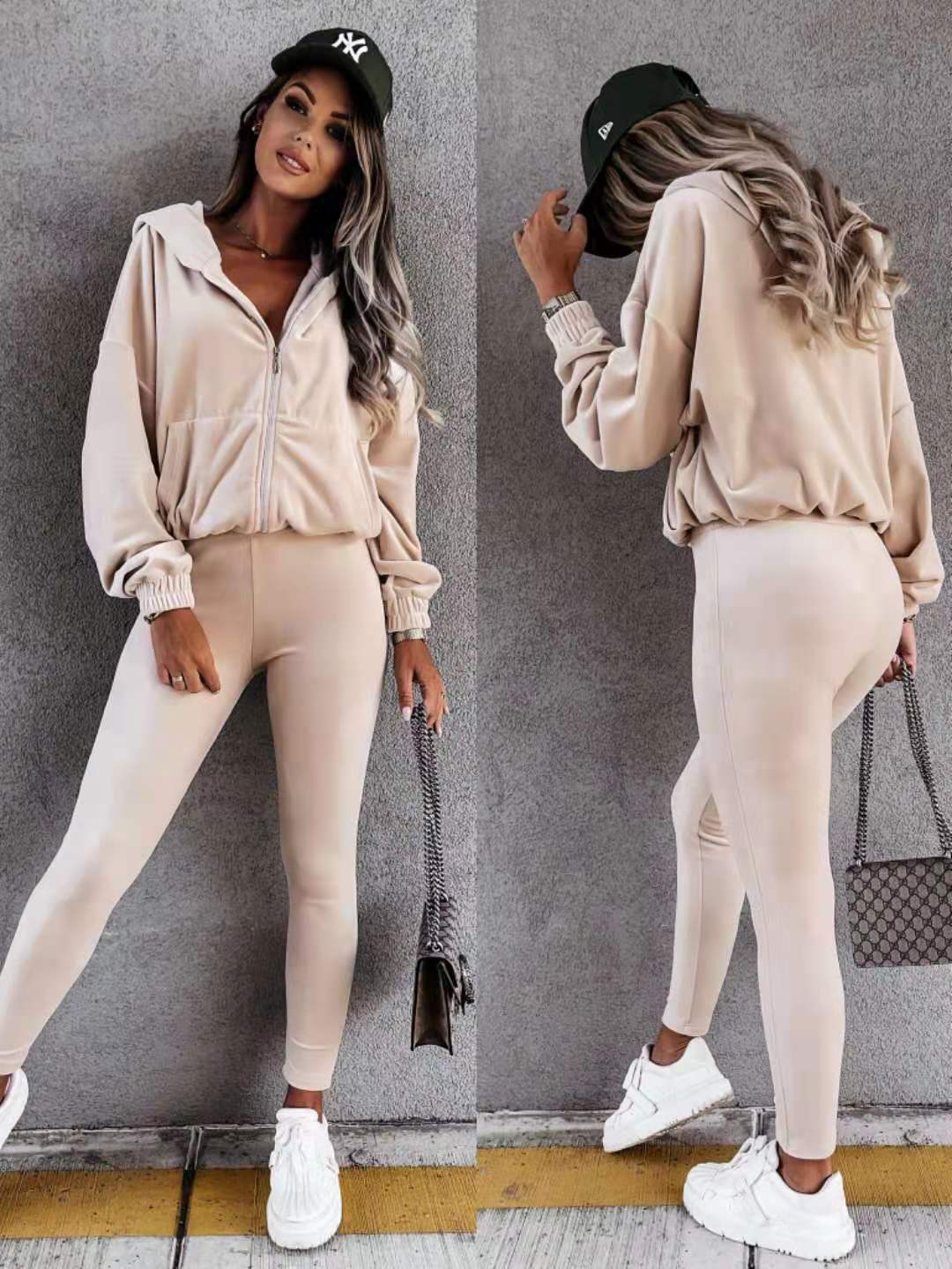 Ladies Suit Hooded Solid Color