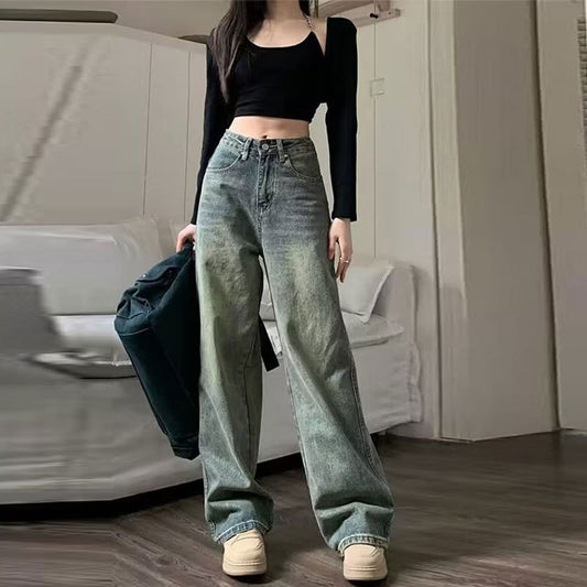 Afslappede Nostalgiske Retro-Mop-Jeans med Løse, Lige Ben