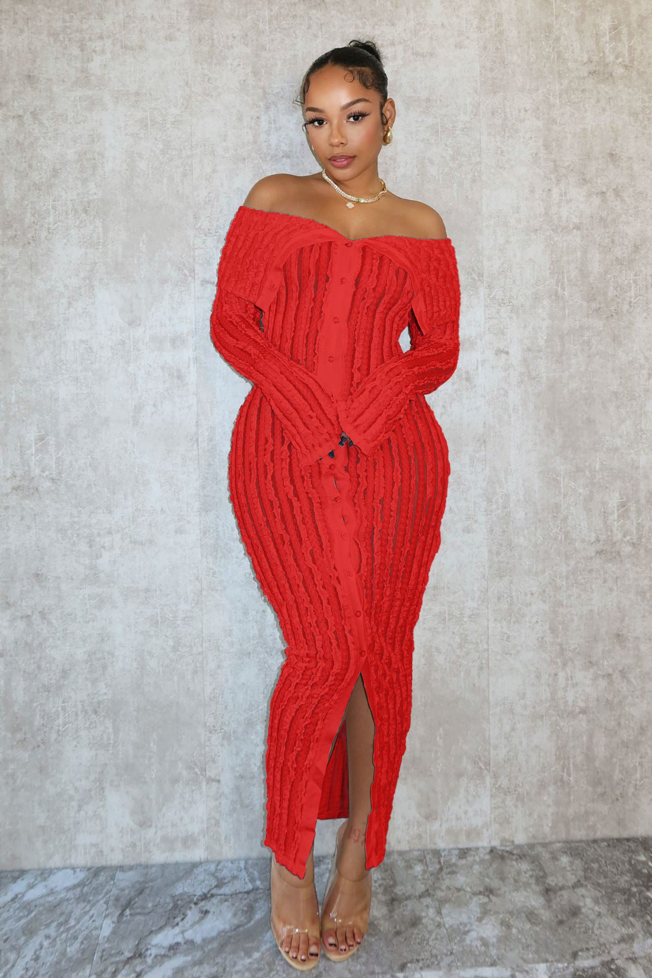 Stylish And Elegant Off-shoulder Long-sleeve Dress