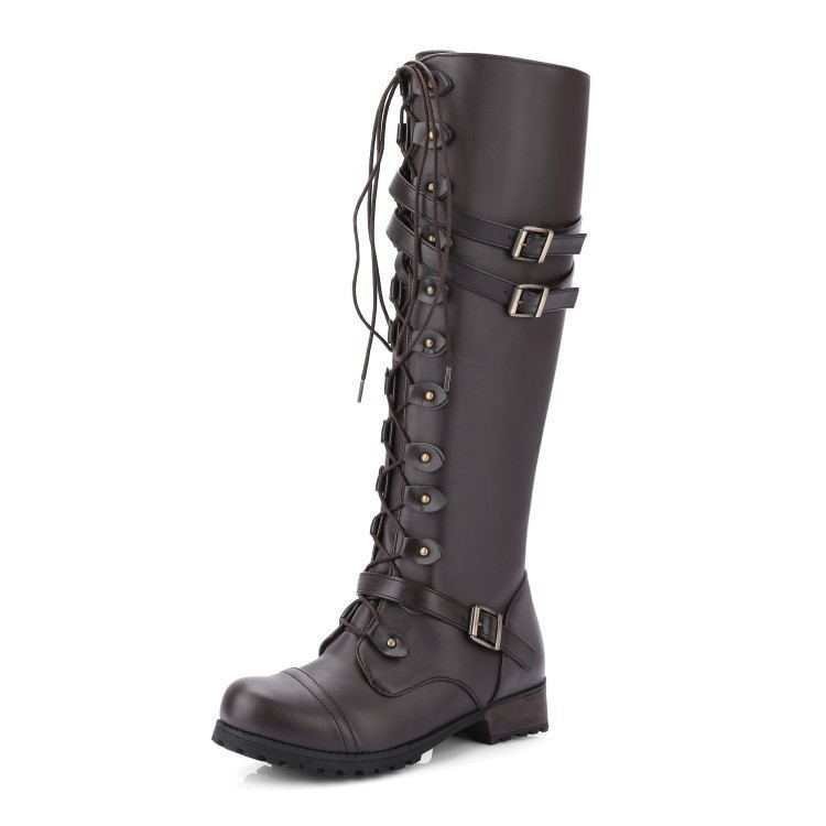Explosive Style Round Toe Mid-heel Lace-up Over-the-knee Boots