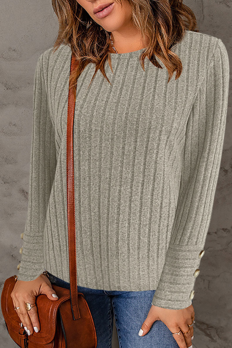 Pullover Round Neck Fashion Long Sleeve Button Top