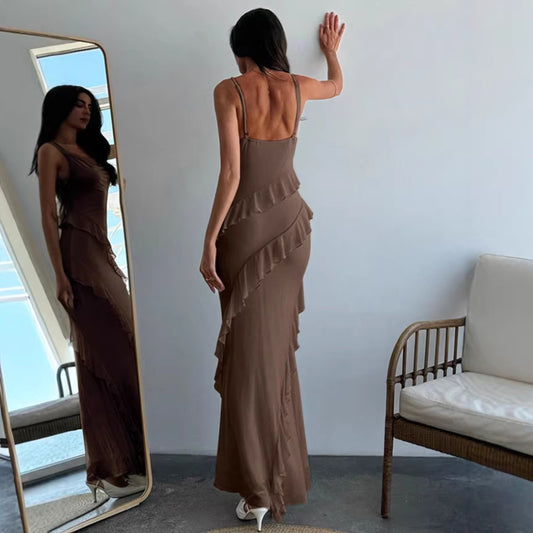 European And American-style Slim-fit Sexy Spaghetti-strap Mermaid Dress