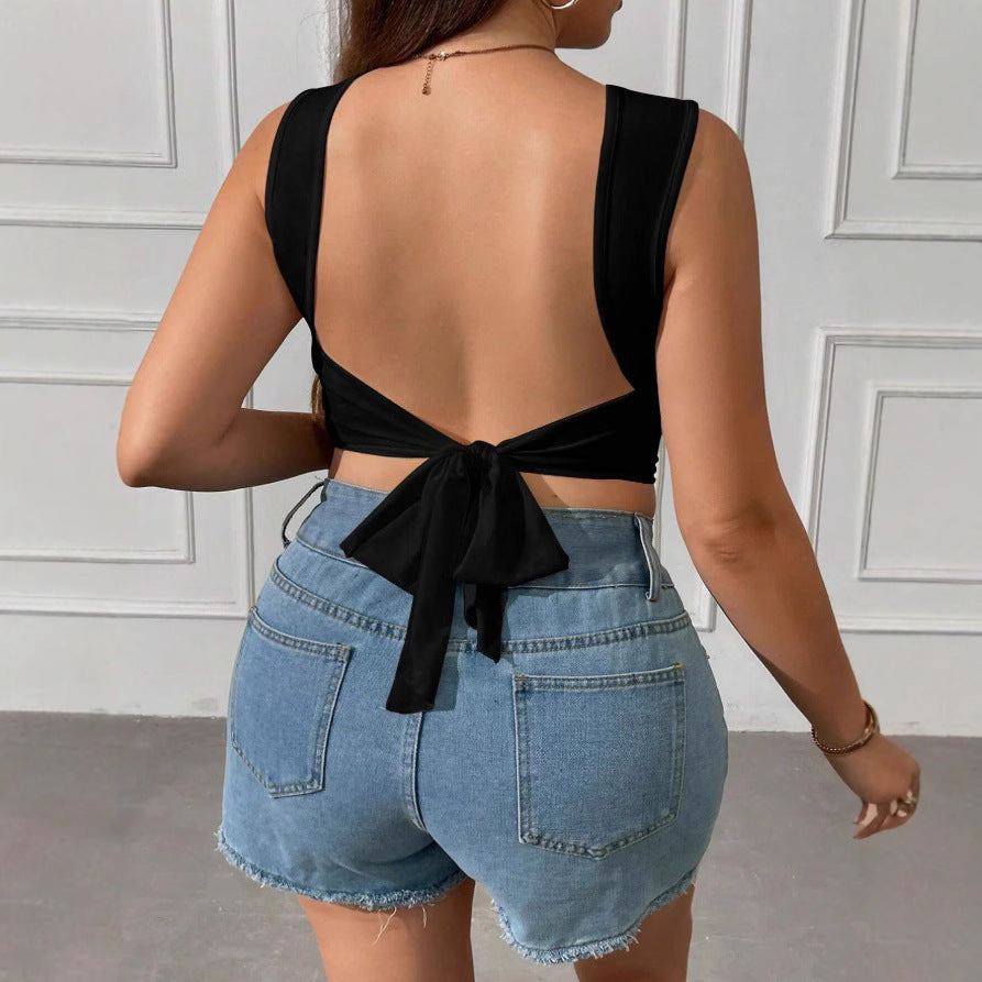 Womens Minimalist Sexy T-shirt Backless Top With A Designer Touch