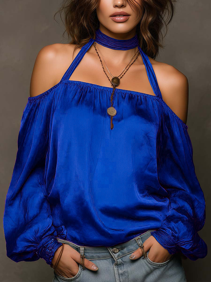 Womens Stylish Casual Off-shoulder Satin Top