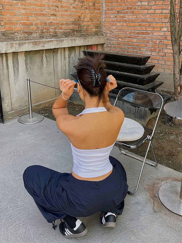 White Halter T-shirt Women's Backless Stretch Vest