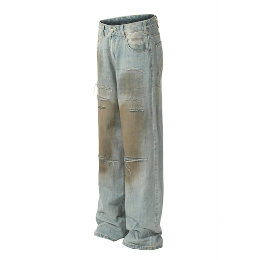 Women's American Retro Worn Design Loose Denim Trousers