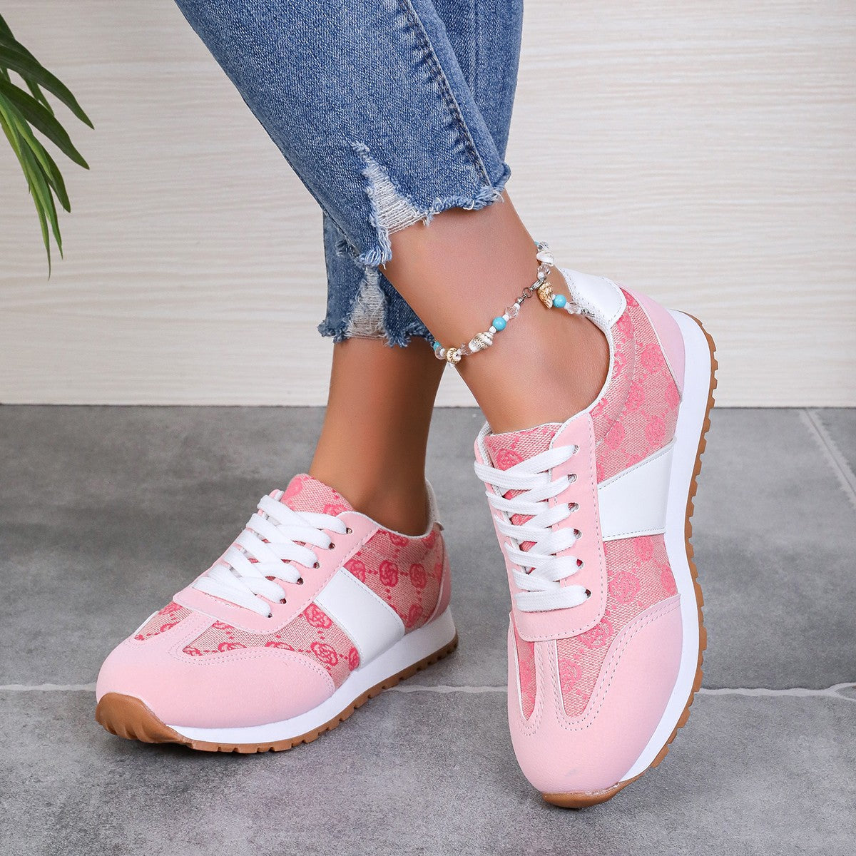 Oversized Women's Casual Flower Lace-up Shoes