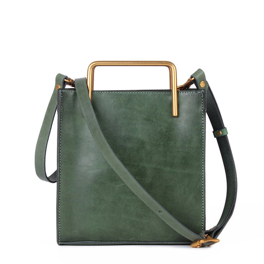 Vintage Womens Small Square Bag Made From Full-Grain Vegetable-Tanned Leather