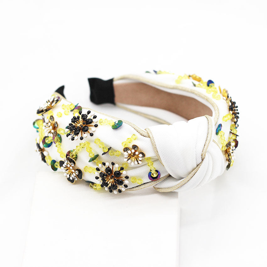 Crystal Metal Flower Geometric Cross Headband