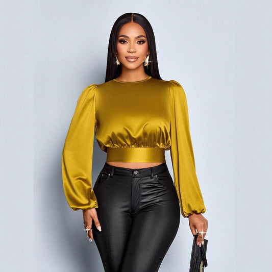 Satin Leopard Top Shirt Temperament Commute