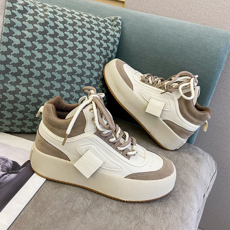 Casual Women's Thick Sole Retro Sports White Shoes