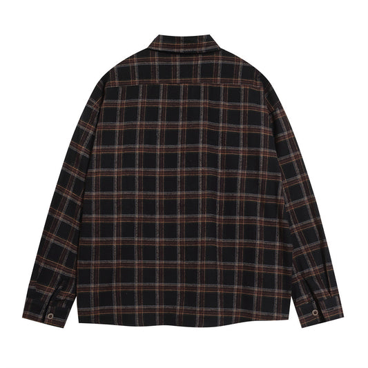Letter Plaid Casual Polo Collar Shirt