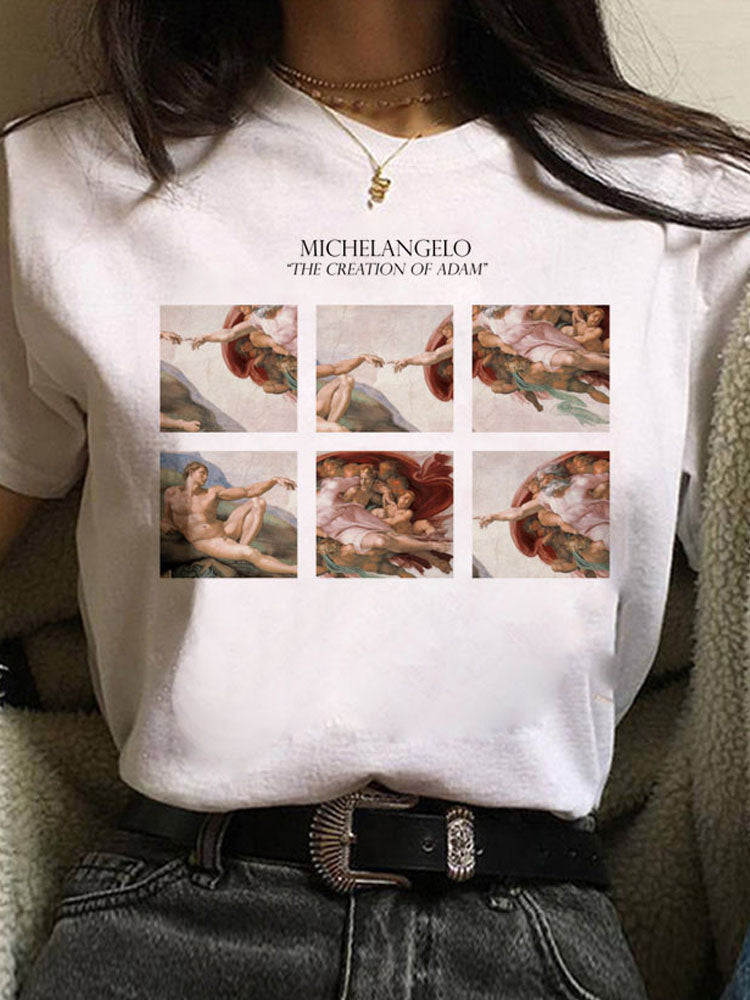 European And American Alphabet Print Short-sleeved T-shirt