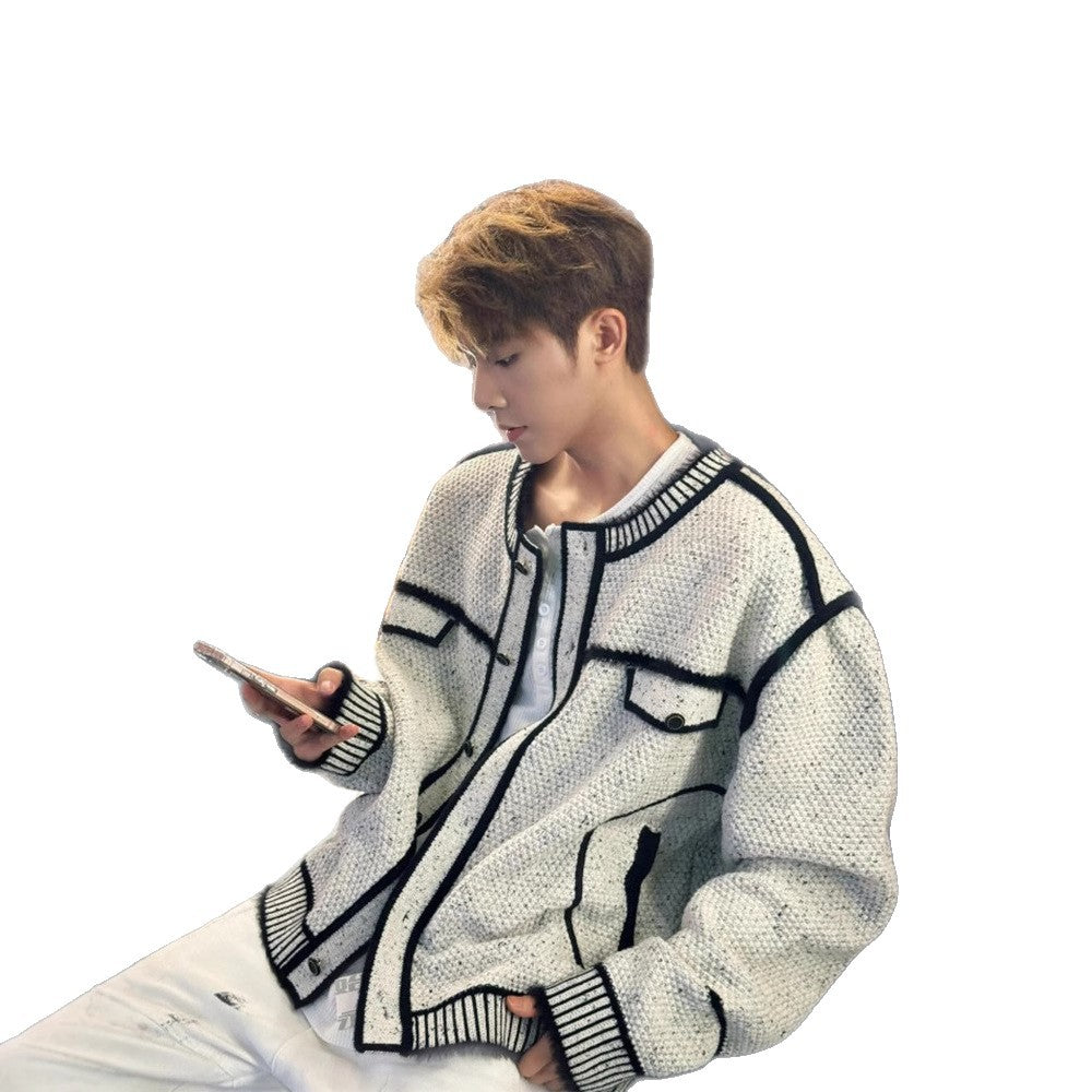 Round-neck Knitted Cardigan Sweater For Fall And Winter