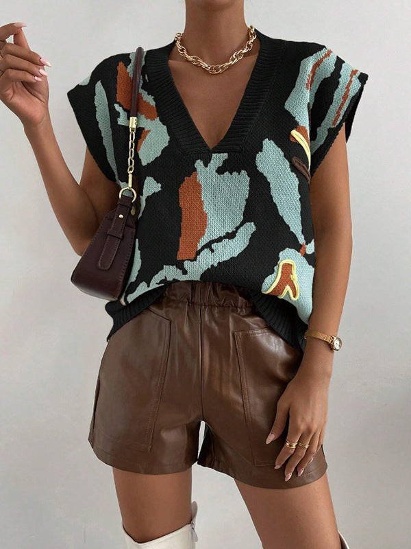Knitted Vest V-neck Thread Jacquard Vest