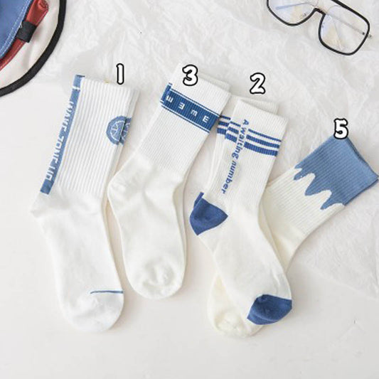 Cute Japanese Cartoon Blue Striped Stockings