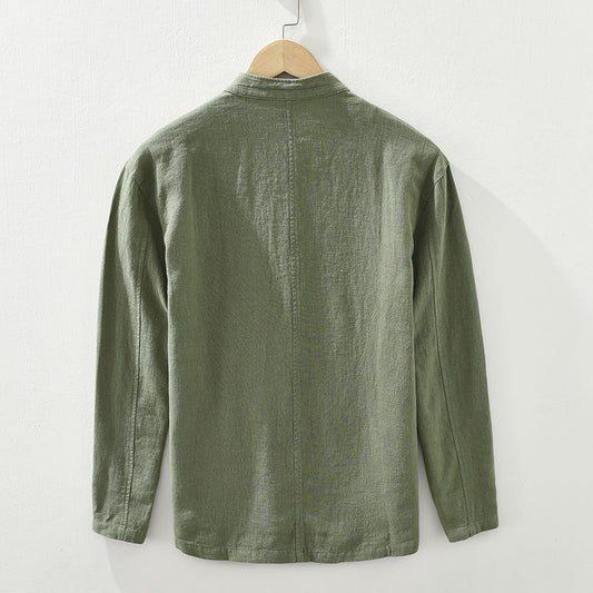 Mens Retro Linen Long-Sleeve Shirt