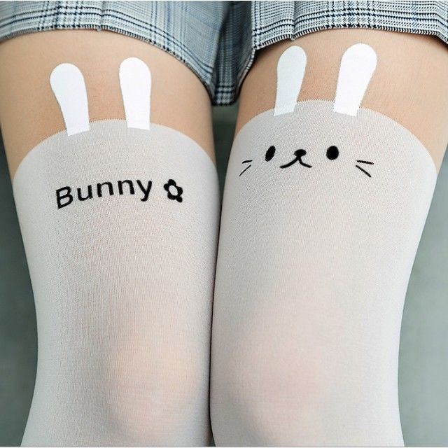 Printed stitching white cartoon stretch stockings