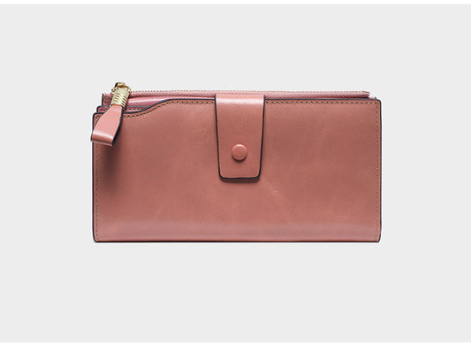 Long leather wallet multi-function large-capacity oil wax cowhide