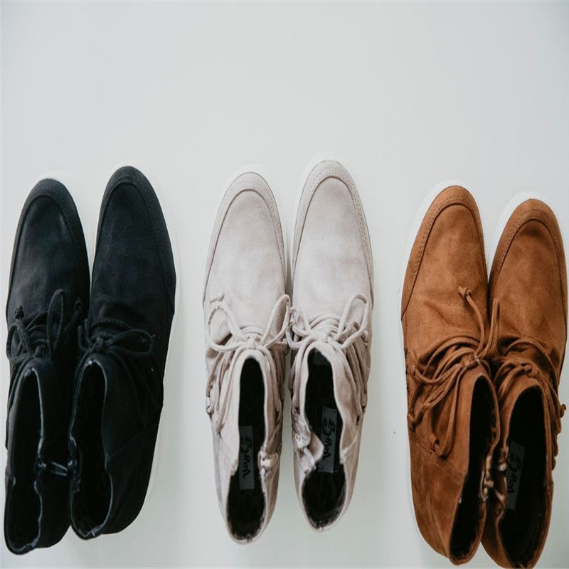 Fashion High-top Lace-up Flat Ankle Boots Women