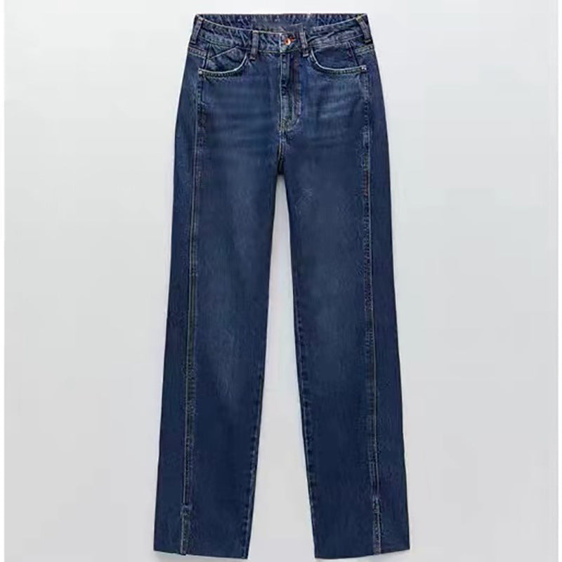 Women's Foot Slit High Waist Slim Jeans
