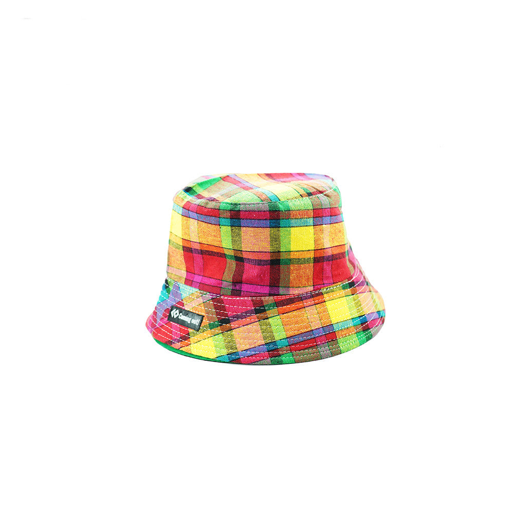 Cotton And Linen Breathable Bucket Hat Rainbow Check