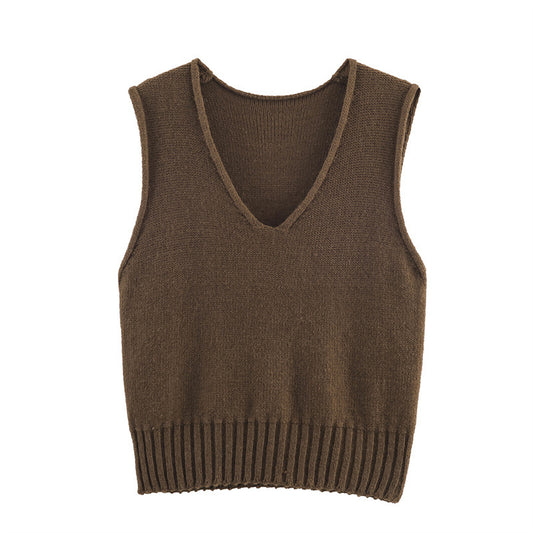 Women's French Style Loose V-neck Solid Color Vest