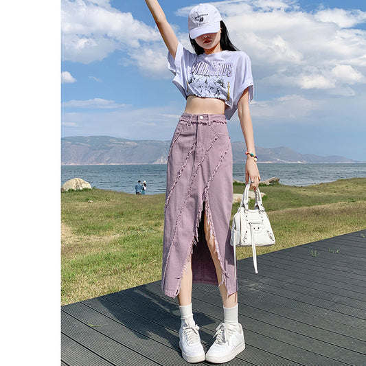 High Waist Slimming Mid-length A- Line Sheath Split Skirt