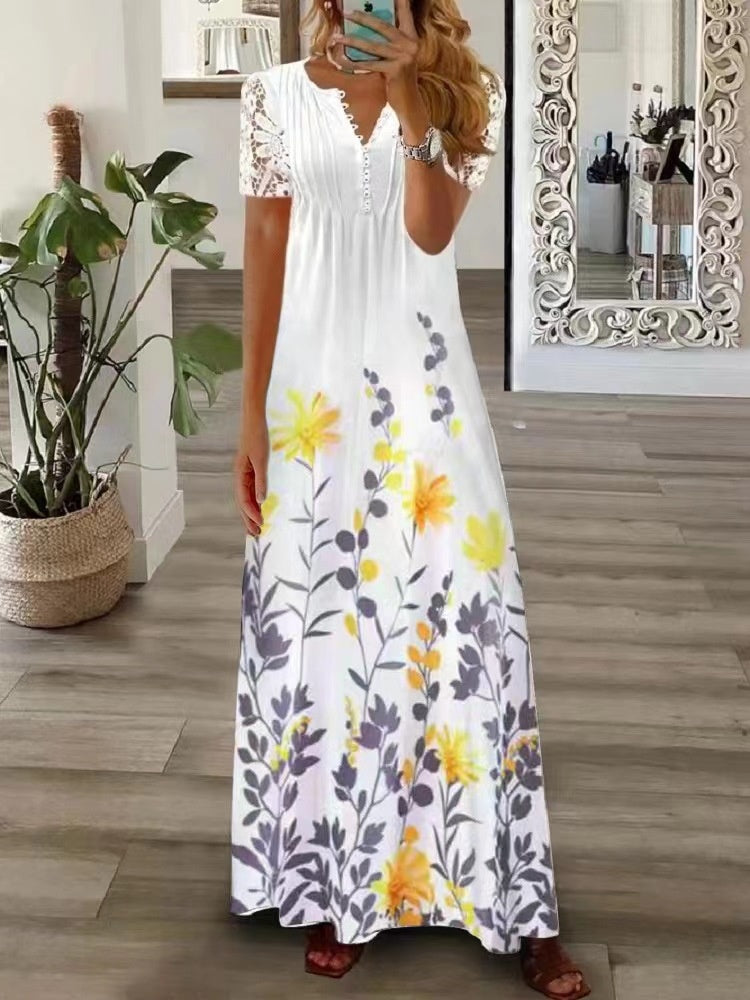 Women's Lace V-neck Strap Long Skirt