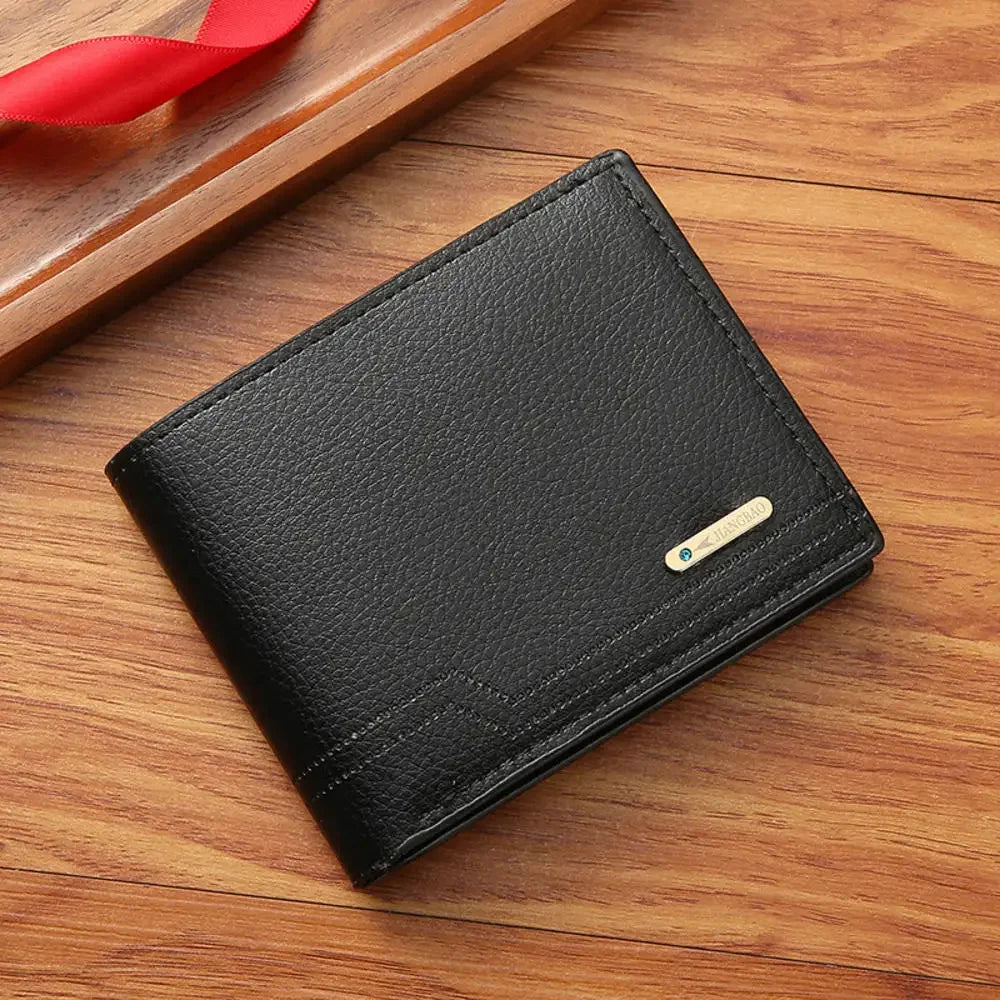 Men'S Wallet Mens Short Wallet Youth Fashion Horizontal Soft Leather Business Wallet Credit ID Card Holder Wallet Billfold Purse