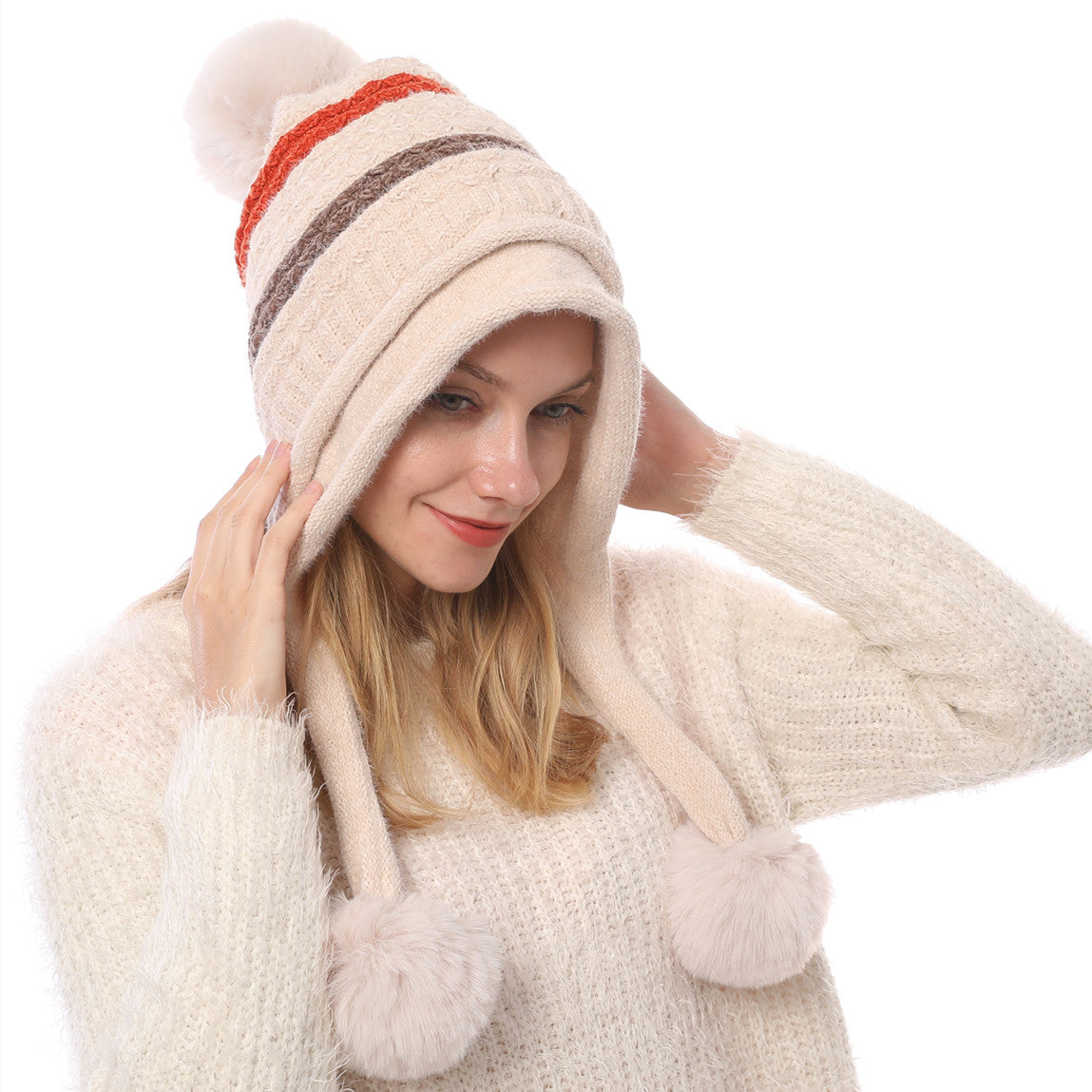 Ladies' New Autumn Fleece Warm Ball Knitted Hat