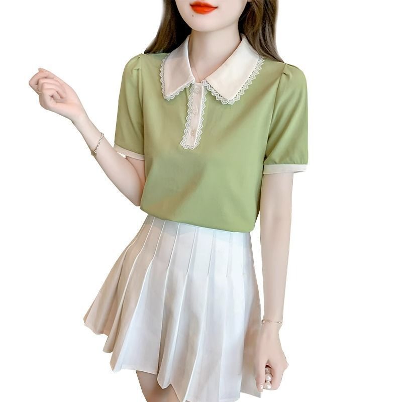 Polo Collar Short Sleeve T-shirt Women