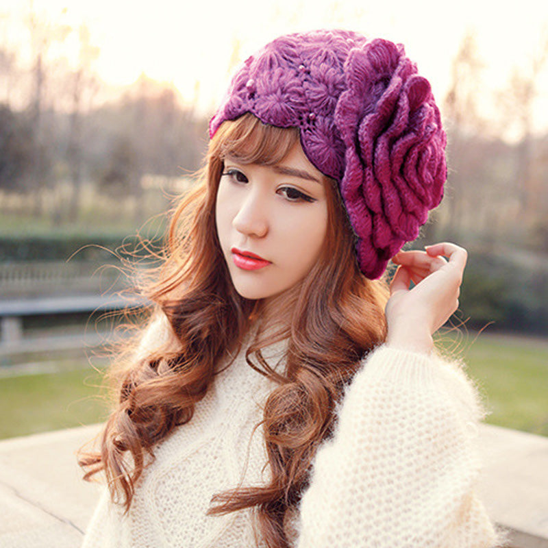 Pure Hand Crochet Pearl Wool Hat Women's Series