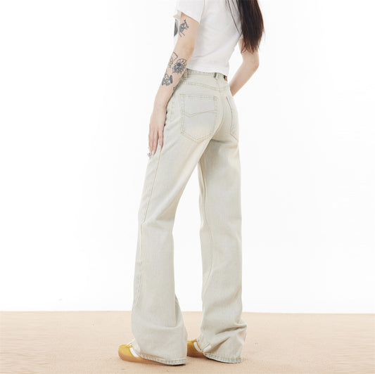 Punk Wash Denim Distressed Straight-leg Trousers Street Fashion Retro